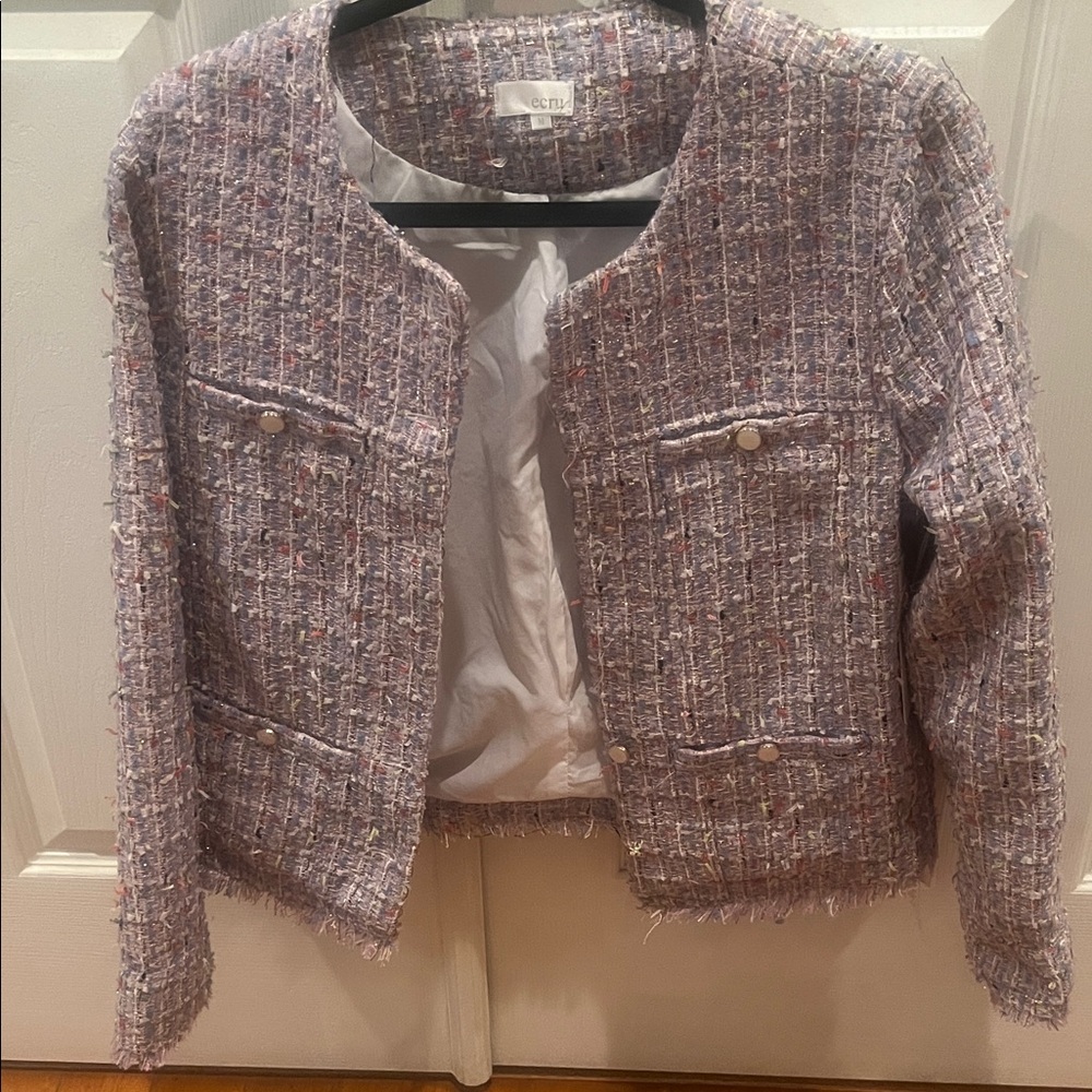 Ecru Multicolor Tweed Blazer lavender color base